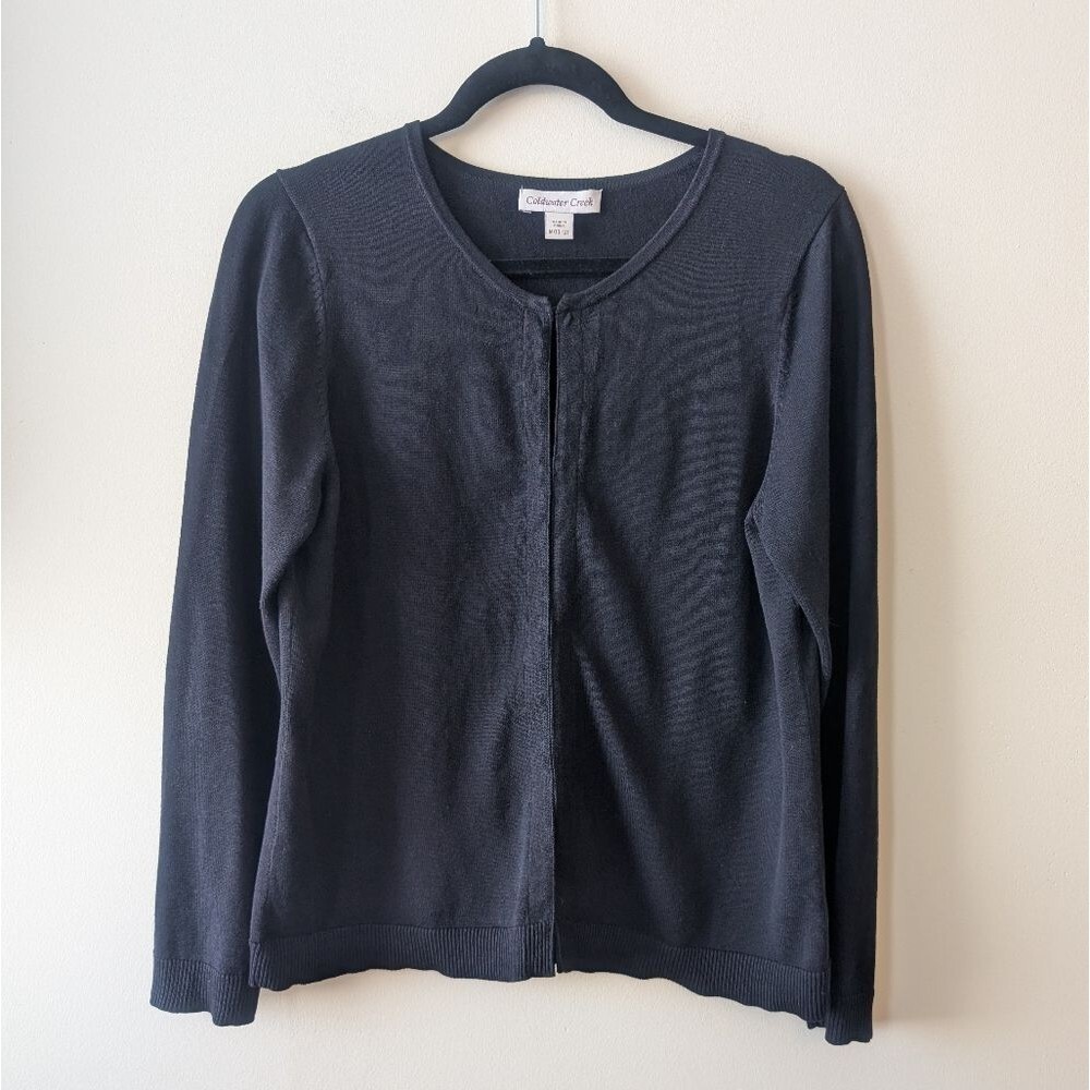 Coldwater Creek Women's Long Sleeve Black Cardigan Sweater Silk Cotton Size M